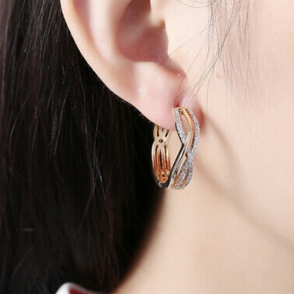 NWT 18k GOLD SILVER HOOP EARRINGS NEW< $100 retail - Picture 5 of 5